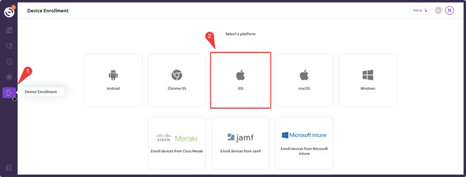 Selecting iOS platform in Device Enrollment
