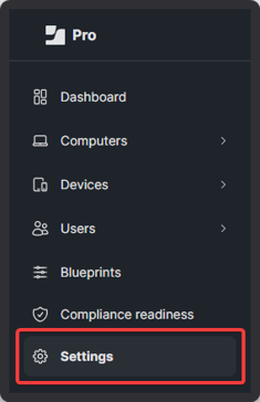 Jamf Pro sidebar showing Settings